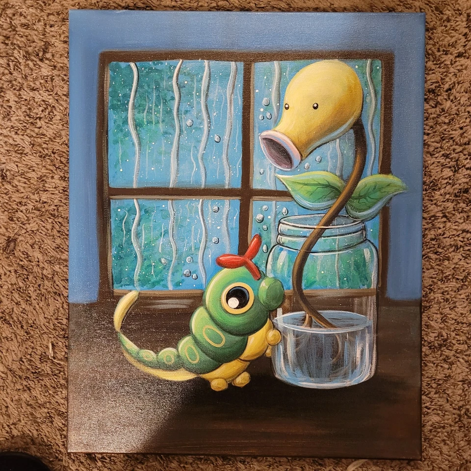 Bellsprout & Caterpie: pintura acrílica Rainy Day Foto 3 de 3
