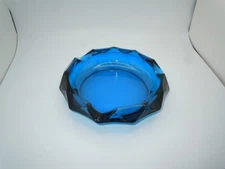 Viking Glass Diamond Point Blue Cigar Ashtray.  Vintage Mid Century Modern!