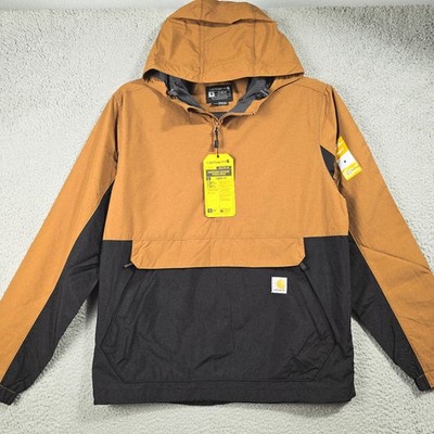 Carhartt 1/4 Zip Rain Jacket Mens Medium Brown Outdoor Hooded