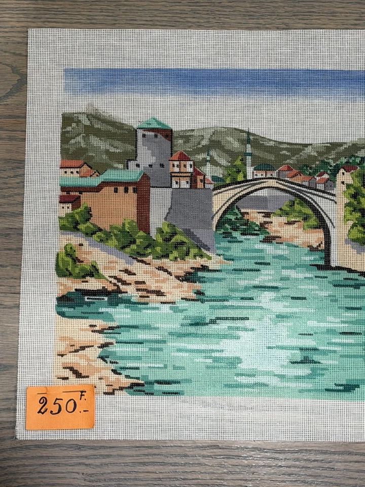 NEW Vintage Needlepoint Canvas STARI MOST BRIDGE Mostar, Bosnia  UNWORKED - Image 2 of 4