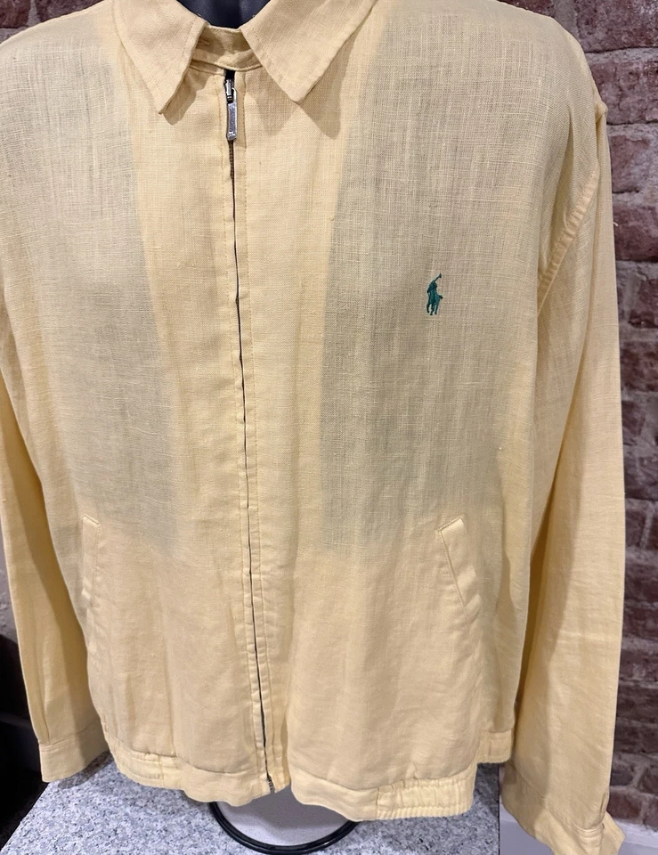 Chaqueta Polo Golf Ralph Lauren Para Hombres Grande Amarillo Limón Cremallera Completa Lino Foto 3 de 4