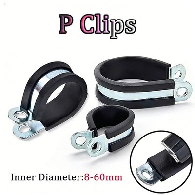 P Clips Rubber Lined Galvanizing ID 8-60mm Hose Pipe Clamp Cable Mounting Clip