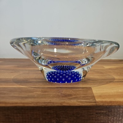 Vintage 1960er Thomas Webb blau Flair Kristall Schale von David Hammond 18,75 cm