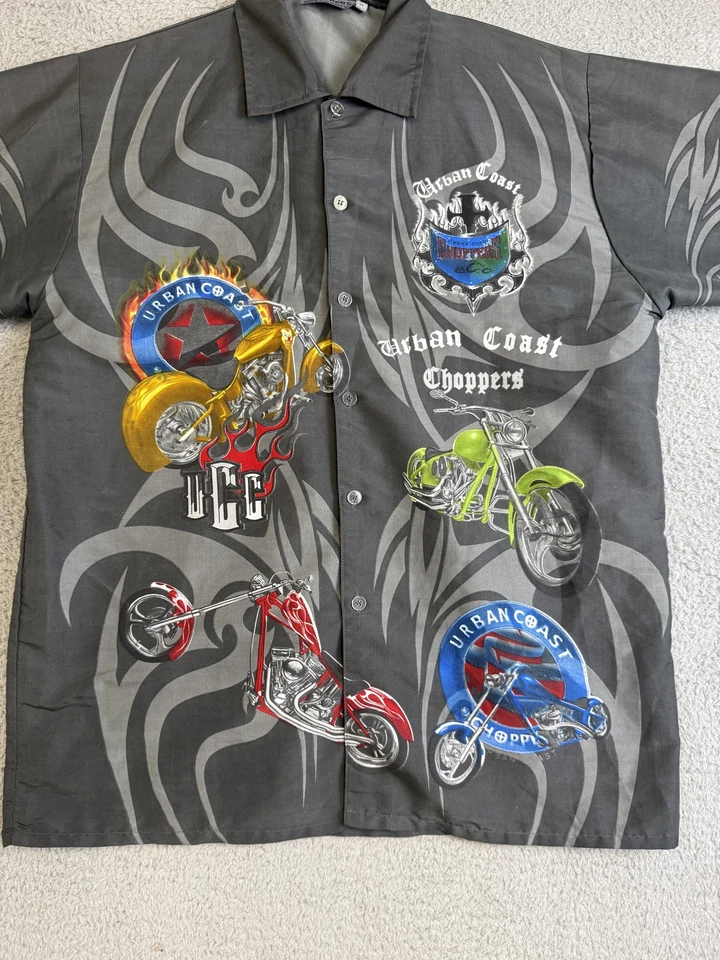 Urban Coast Choppers Shirt Mens XL Black Motorcycle Graphic Flame Tattoo Style - Image 2 of 4