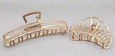 2 Women Matte Metal Hair Clip Claw Girls Hair Crab Clamp Hairgrip Gold Tone