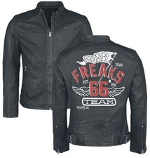 Rock Rebel by EMP Herren schwarze Lederjacke Route 66 mit bedrucktem Innenfutter