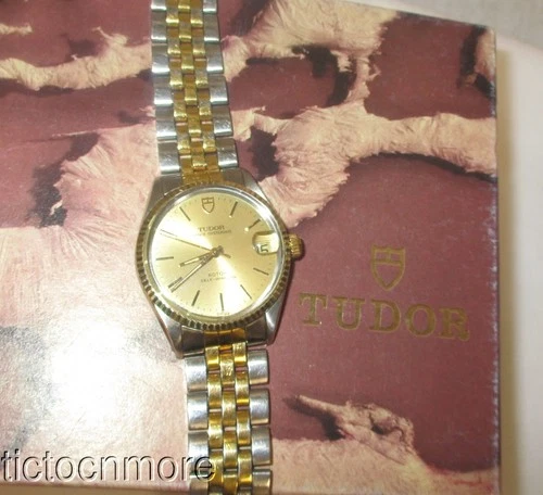 VINTAGE ROLEX TUDOR PRINCE OYSTERDATE WATCH 75403 14K BEZEL CHAMPAGNE DIAL