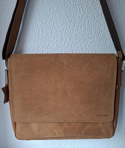 LEABAGS Bolso Bandolera Cuero Auténtico Vintage Grande 40x30 Nuevo