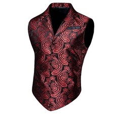 Mens Victorian Suit Vest Paisley Steampunk Gothic Large Red Black Paisley