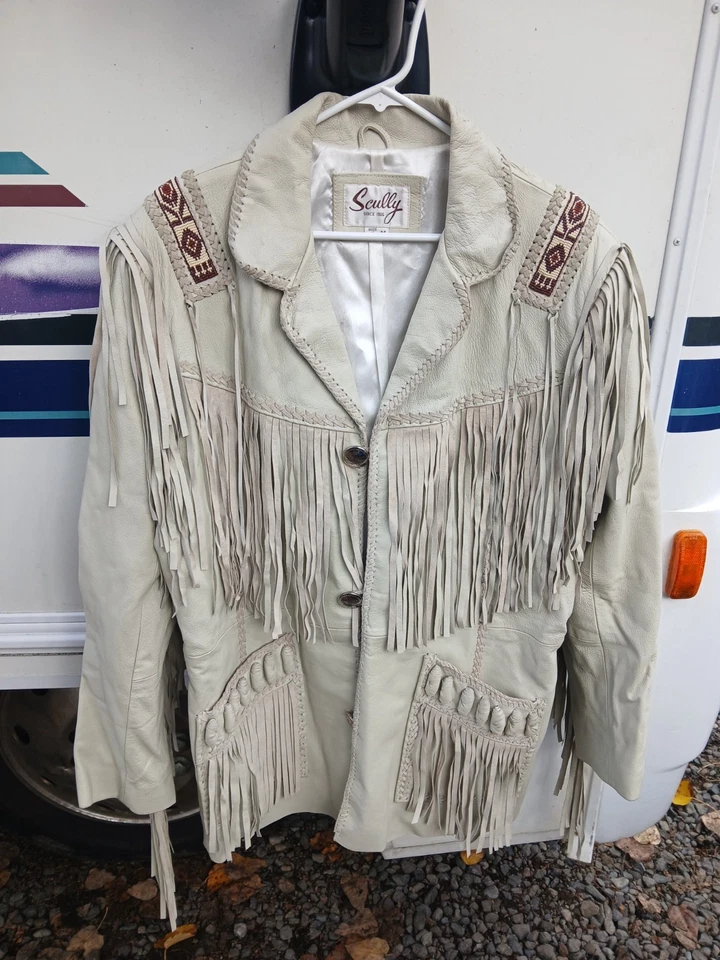 Genuine Scully Fancy Fringe Leather Jacket 48M Beige Gunslinger Pro Poker Coat - Image 2 of 3