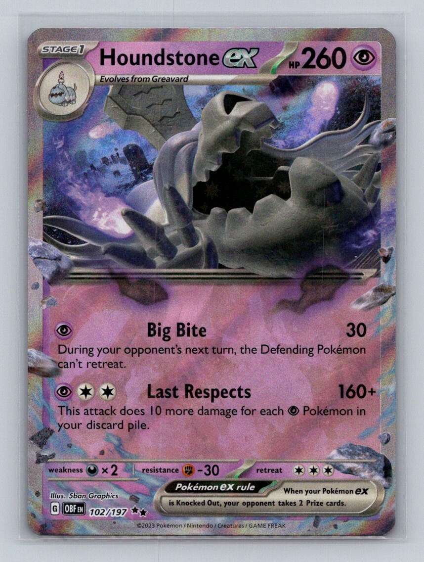 Houndstone ex 102/197 Double Rare Obsidian Flames Pokemon Holo Near Mint