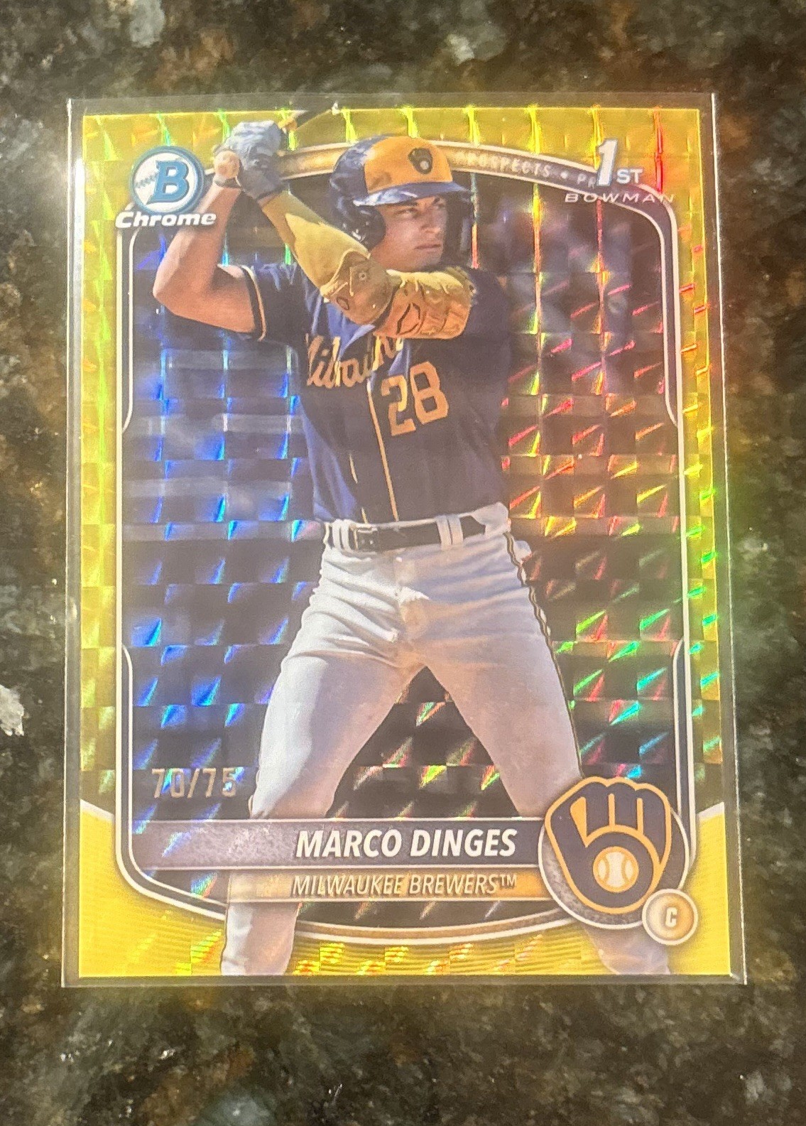 2025 Bowman 1st Chrome Marco Dinges Yellow Geometric Refractor 1st Prospect /75