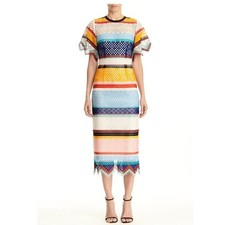 NWT. $2500 CAROLINA HERRERA Open Weave Striped Dress Sz 2