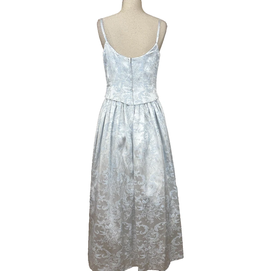 Vtg Jessica McClintock Gunne Sax Dress Womens 11/12 Brocade Gown Bridgerton Blue - Image 2 of 4