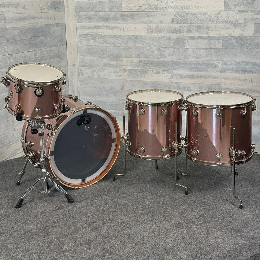 Juego de batería usado DW Collectors caoba/abeto 4 piezas cobre rosa - Excelente Foto 3 de 4