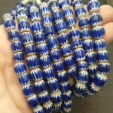 Vintage Blue Chevron Trade Bead Necklace, Old African Glass Beads