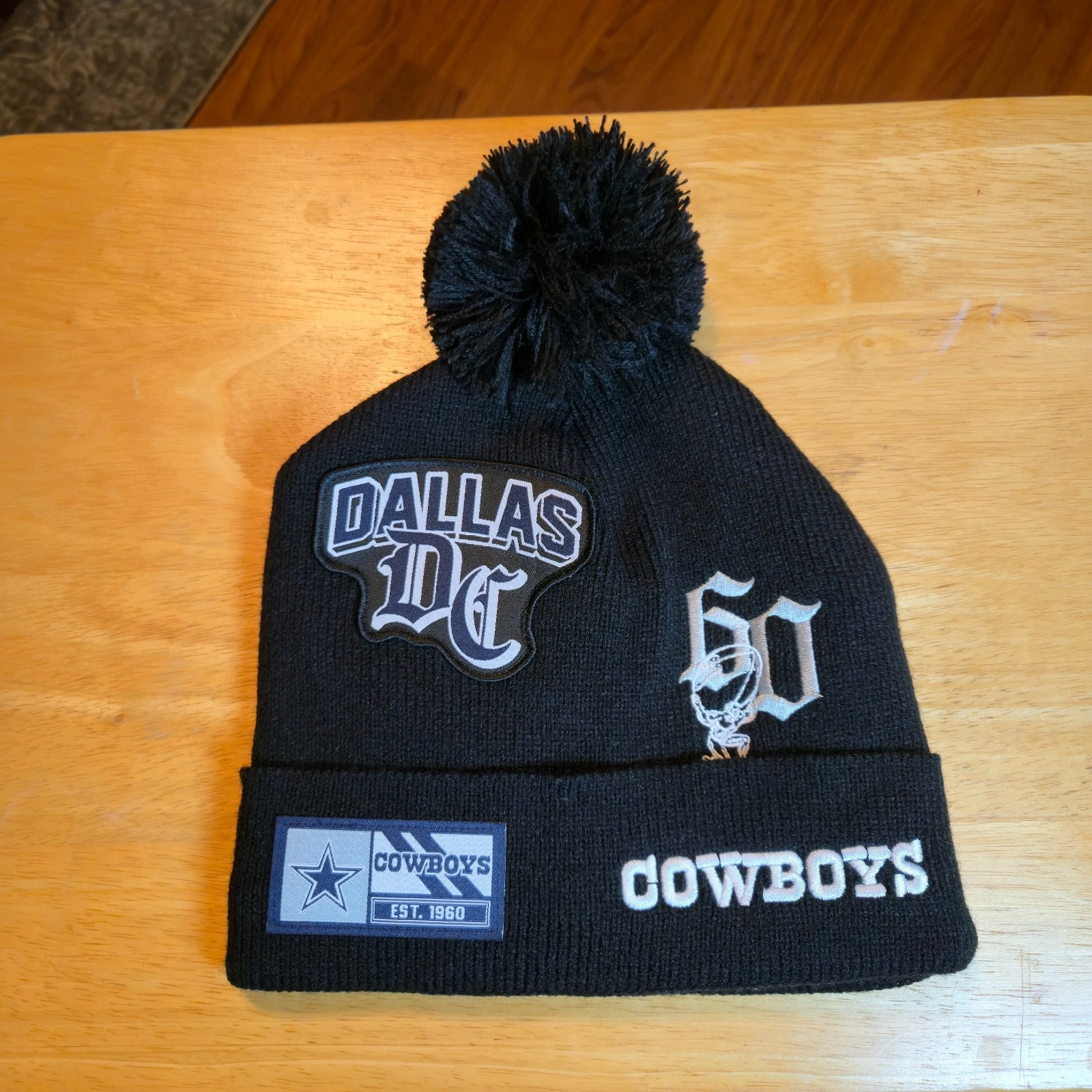 Ultra Game Black Dallas Cowboys Patch Knit Beanie Hat Embroidered OSFM NFL