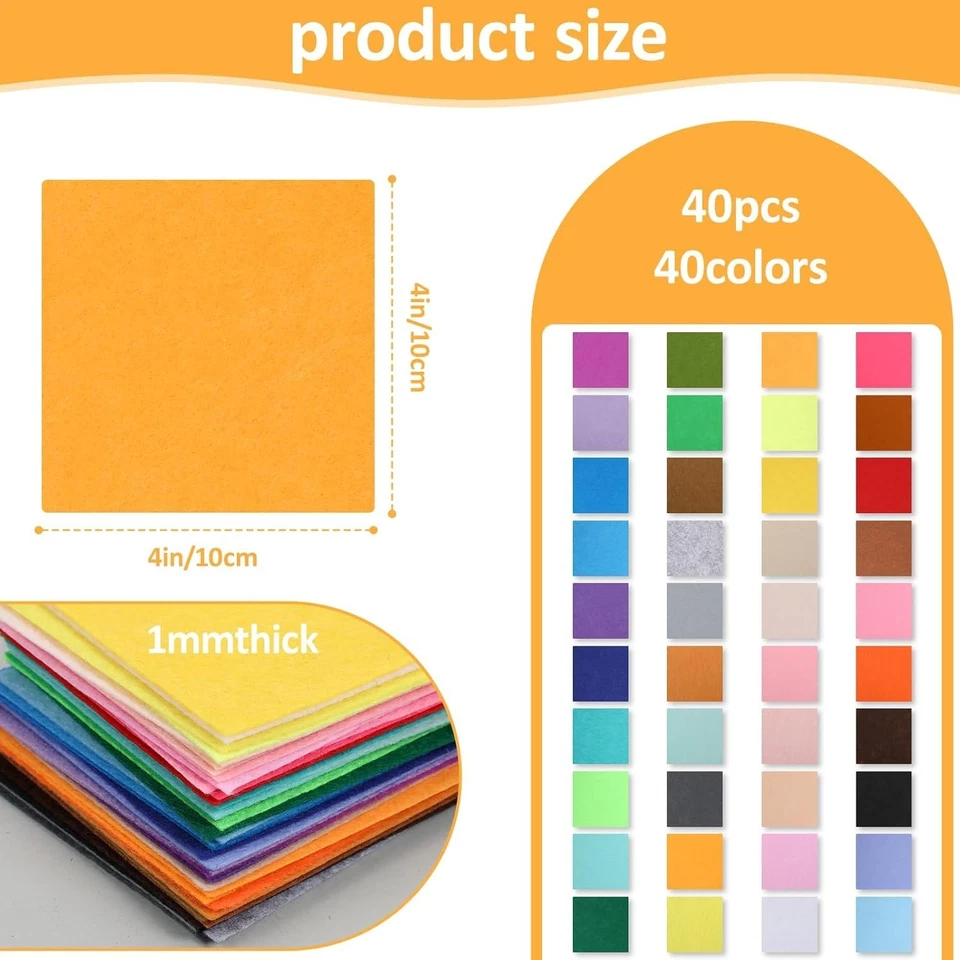 40pcs Multicolor Assorted Pattern Felt Squares, 4x4 Inch Felt Fabric Sheets for - Image 2 of 4