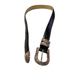 Vintage BRIGHTON Black Genuine Leather Croc Pattern Belt Unisex M