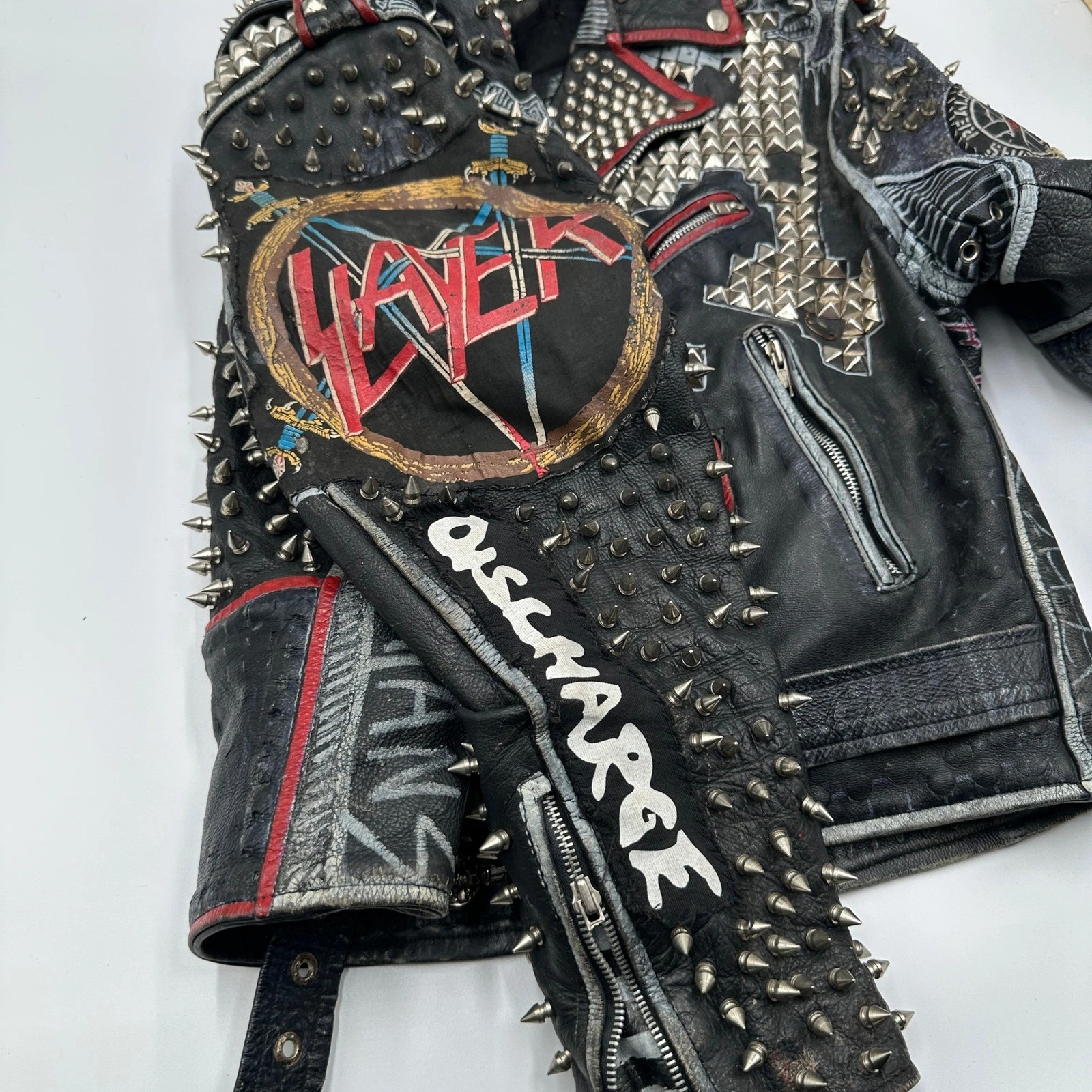 Vintage Leather Sheen Rudimentary Peni Studded Rare Wearable Art Punk Jacket image 13