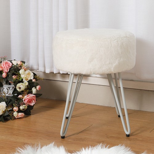 Dressing Table Makeup Stool Fluffy Padded Pouffe Bedroom Chair Seat Hairpin Legs - Picture 5 of 11