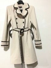 Elle Size 10 Tan Black Trim Trench Belt Coat Women Jacket Formal Stylish Modern