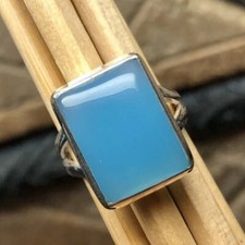 Aqua chalcedony Gemstone Solid 925 Sterling Silver Handmade Ring All Size SR1316