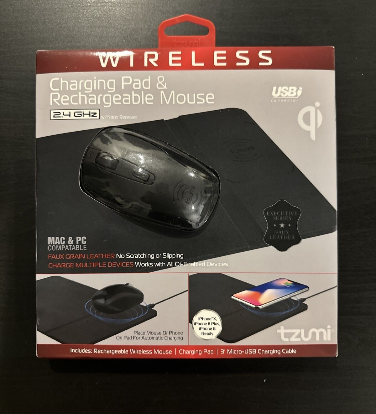 Tzumi Wireless Charging Pad & Rechargeable Wireless Mouse w/Builtin Qi