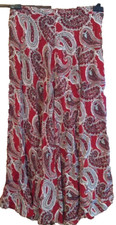 Vintage S Paisley Red Tea Length Midi Skirt Festival Fairy Boho Y2K Dainty