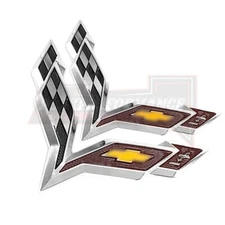 Pair CHROME FOR Corvette C7 14-17 Front & Rear Emblem Badge Cross Flag DECAL