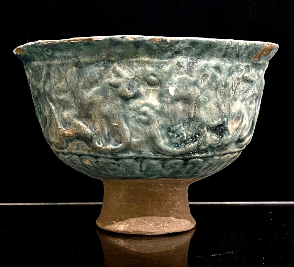 Early Middle Eastern Islamic Persian Turquoise Blue Glazed Kash-an Bowl-Rare - Image 4 of 4