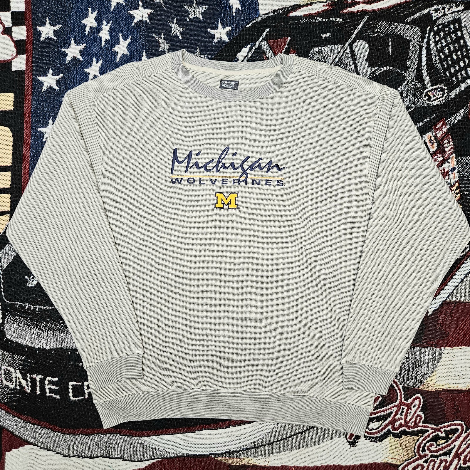 Vintage University Of Michigan Wolverines Embroidered Check Knit Sweatshirt