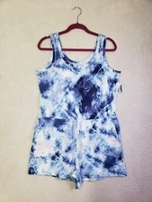 Old Navy Women Rompers Medium Blue Tie Dye Cotton Blend Sleeveless Mini Fit