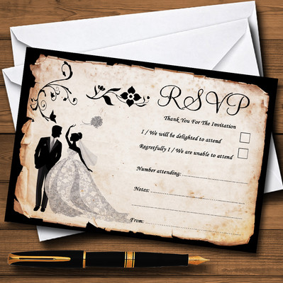 Schwarz Weiß Vintage rustikale Postkarte personalisiert RSVP Karten