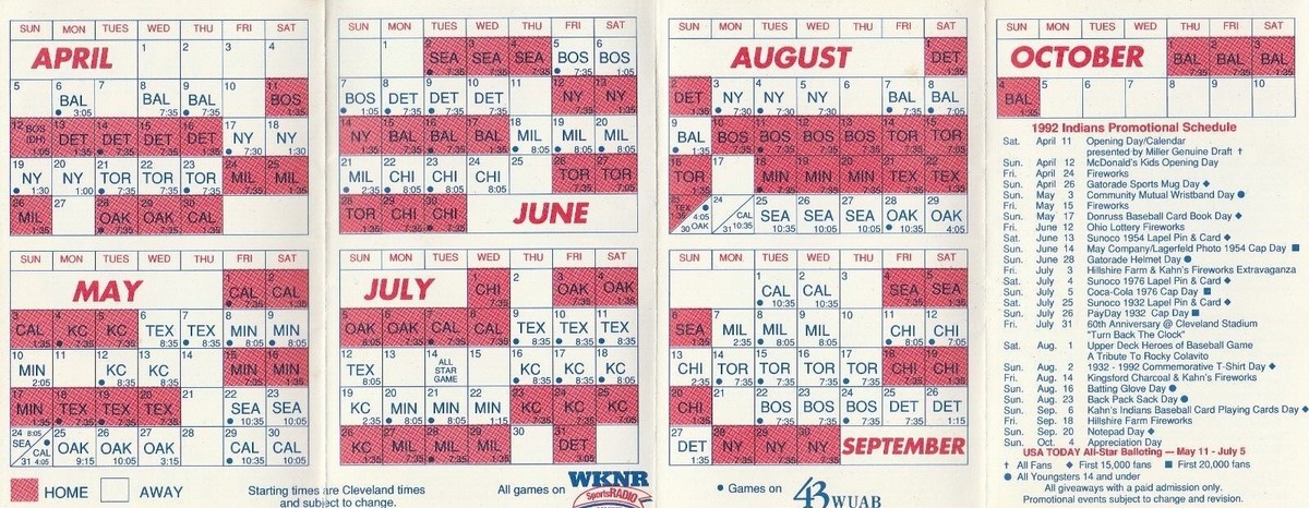1992-cleveland-indians-mlb-baseball-pocket-schedule-budweiser-ebay