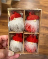 SET OF 4 BOSTON INTERNATIONAL GNOME SANTA CHRISTMAS ORNAMENTS NIB