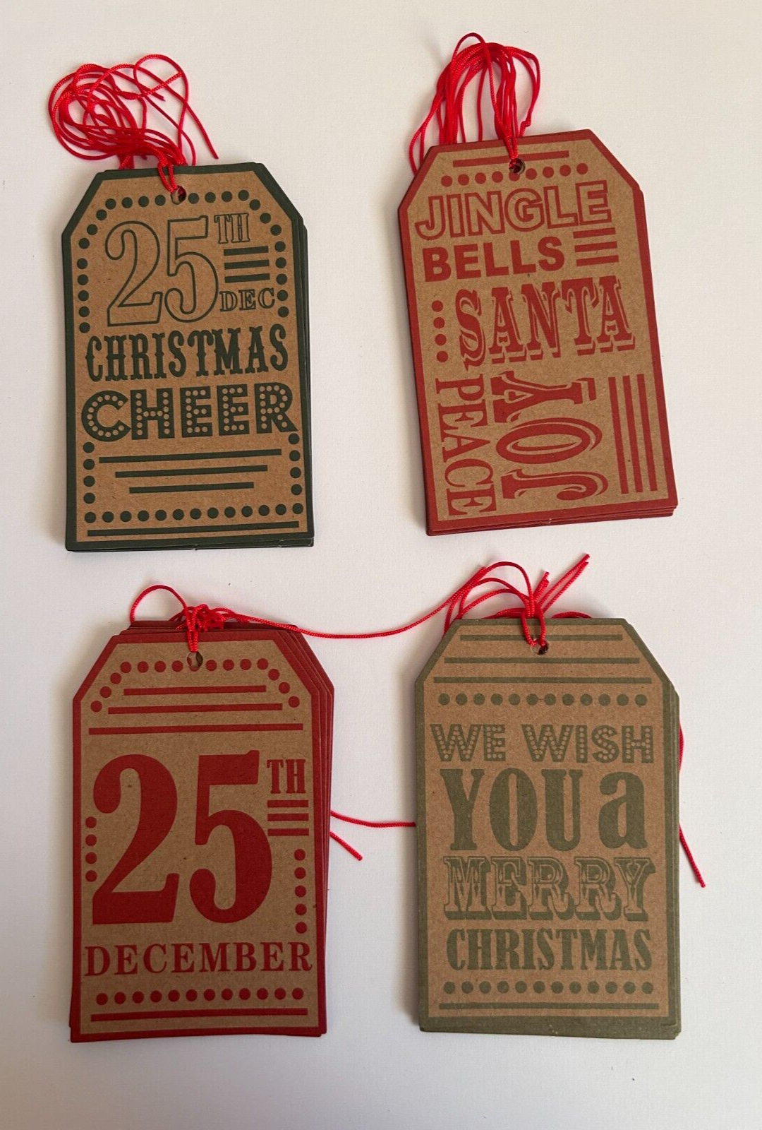 20 Kraft Christmas Gift Tags Present, Merry Christmas Printed