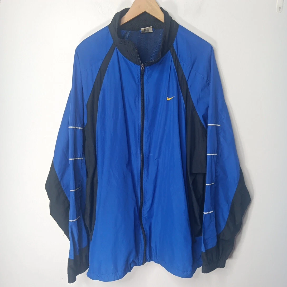 VINTAGE NIKE Full Zip Light Jacket Windbreaker XXL Blue &Black Reflective Strips