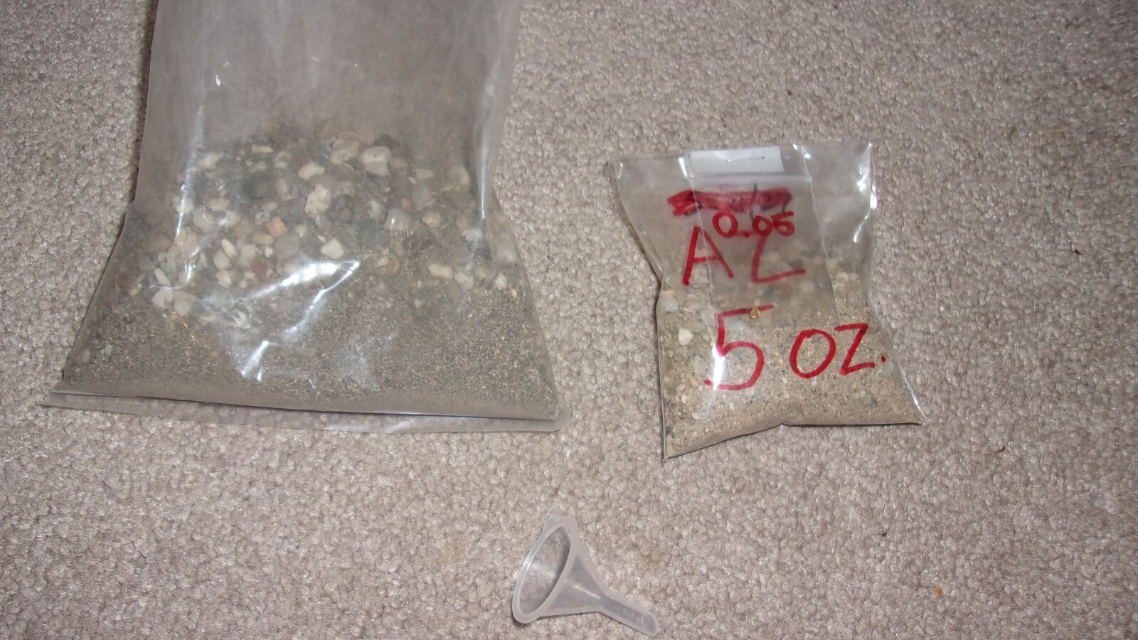 AZ gold panning dirt, 2 small bags, 18 ozs. total with visible gold in