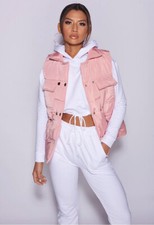 Womens Parisian Rose Pink Double Breasted Patch Pocket Padded Gilet