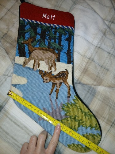 Lands End Matt Christmas Stocking Needlepoint Deer & Fawn Pines Snow Ice Winter - Picture 5 of 9