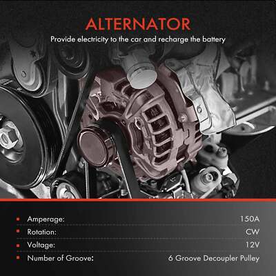 150 Amp Alternator For Ford Fusion 2013-2020 – 6 Groove Decoupler Pulley, 12V CW