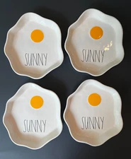 NEW Set of 4 Rae Dunn SUNNY Plates Breakfast Serving Plates Dish Eggs Magenta