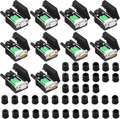 10PCS DB9 Breakout Connector, 5PCS Male + 5PCS Female DB9 Solderless RS232 D-SUB