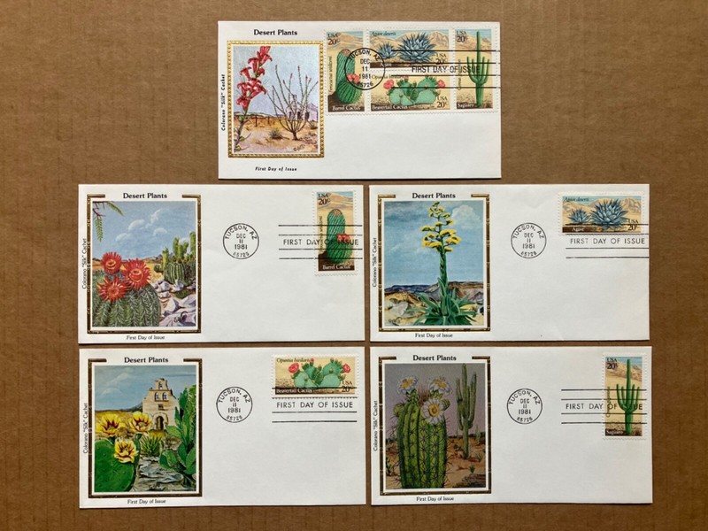 1981 20c Desert Plants 1942-45 Colorano Silk First Day Cover Master Set of (5)