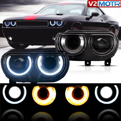 For Dodge Challenger 2008-2014 Pair VLAND LED Headlights w/Sequential Assembly
