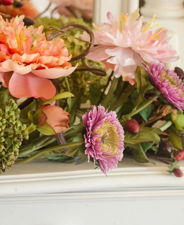 Centro de mesa de peonía mezclada casi natural - 34" decoración de arreglos florales de seda NUEVO Foto 2 de 4