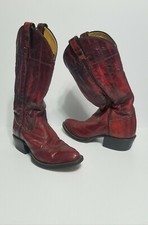Vintage Women Tony Lama Western Exotic Full Eel Leather Cowboy Boots Size 4B Red