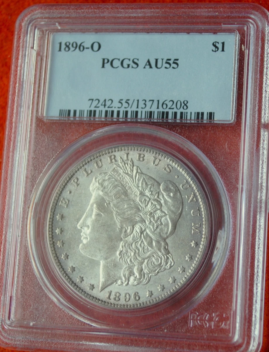 PCGS Certified AU 55 Graded 1896 Year Morgan US Dollars (1878-1921