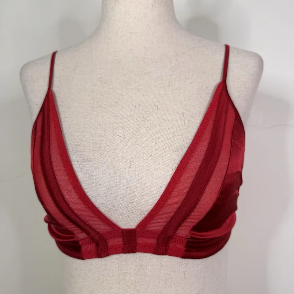 Sujetador Kiki de Montparnasse Exposé Suave Clásico Rojo Panel Transparente Talla M Nuevo con Etiquetas Seda Foto 2 de 4